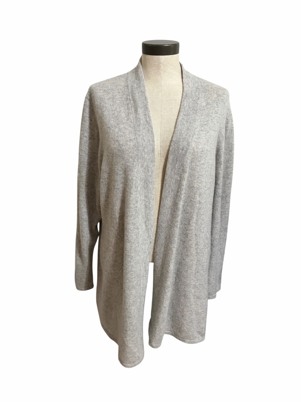 100% Cashmere Open-Front Light Heather Gray  Duster Cardigan Sweater XL Luxury